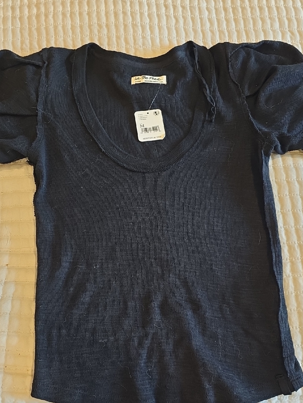 We The Free Black Scoop Neck Puff Sleeve Top